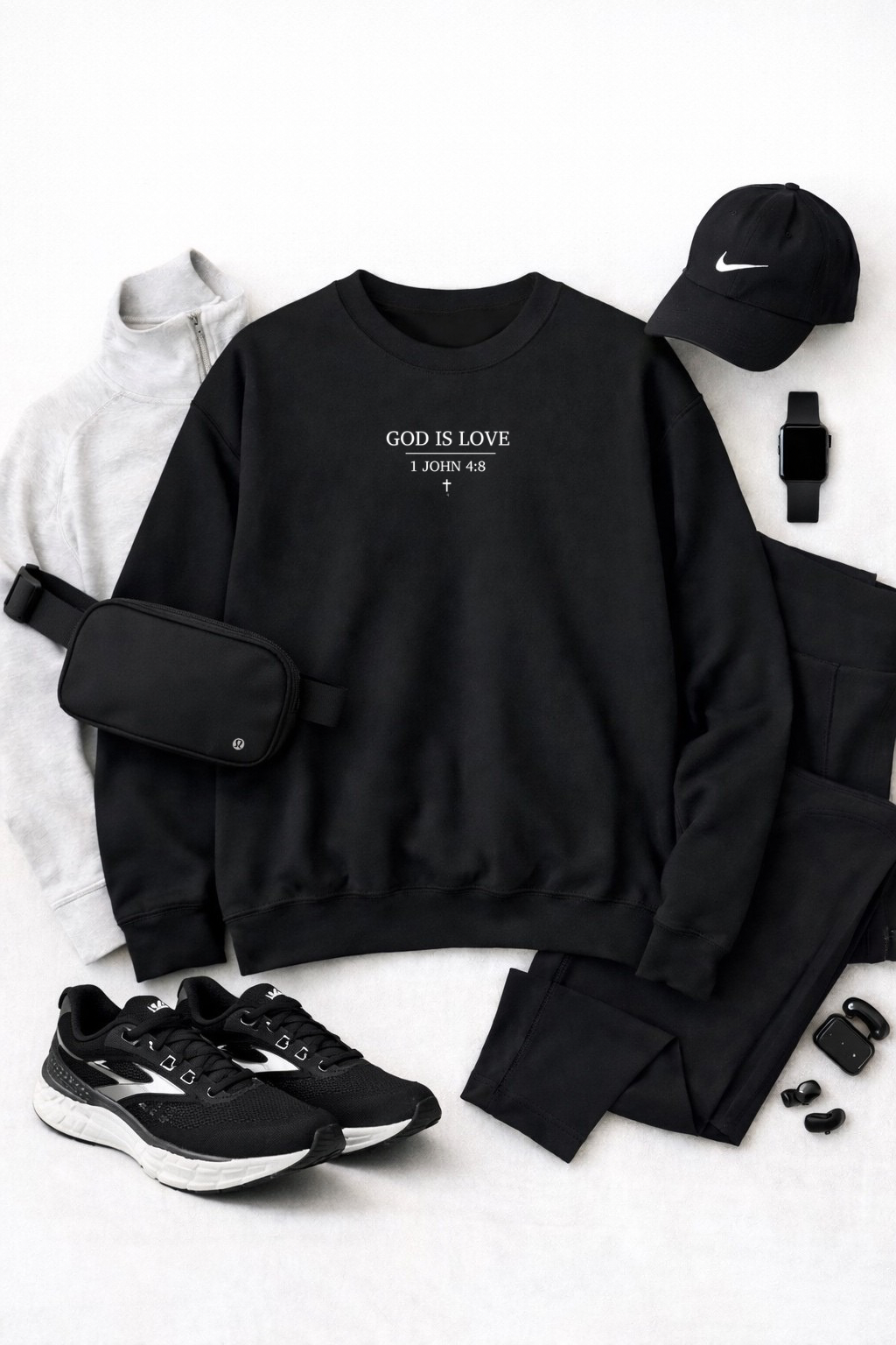 God is Love Minimalist Crewneck Sweatshirt | Small Chest Embroidery