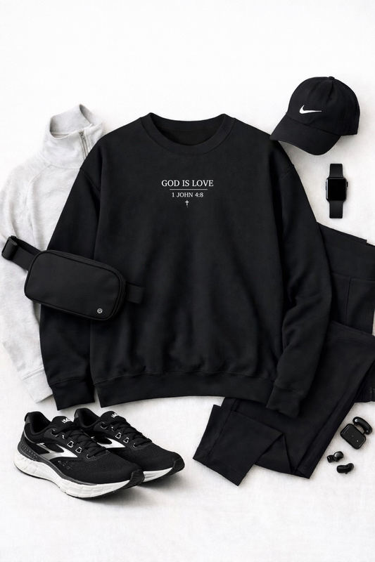 God is Love Minimalist Crewneck Sweatshirt | Small Chest Embroidery